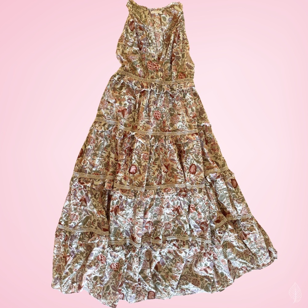 Anthropologie Floral Maxi Dress - Red, Green, Cream